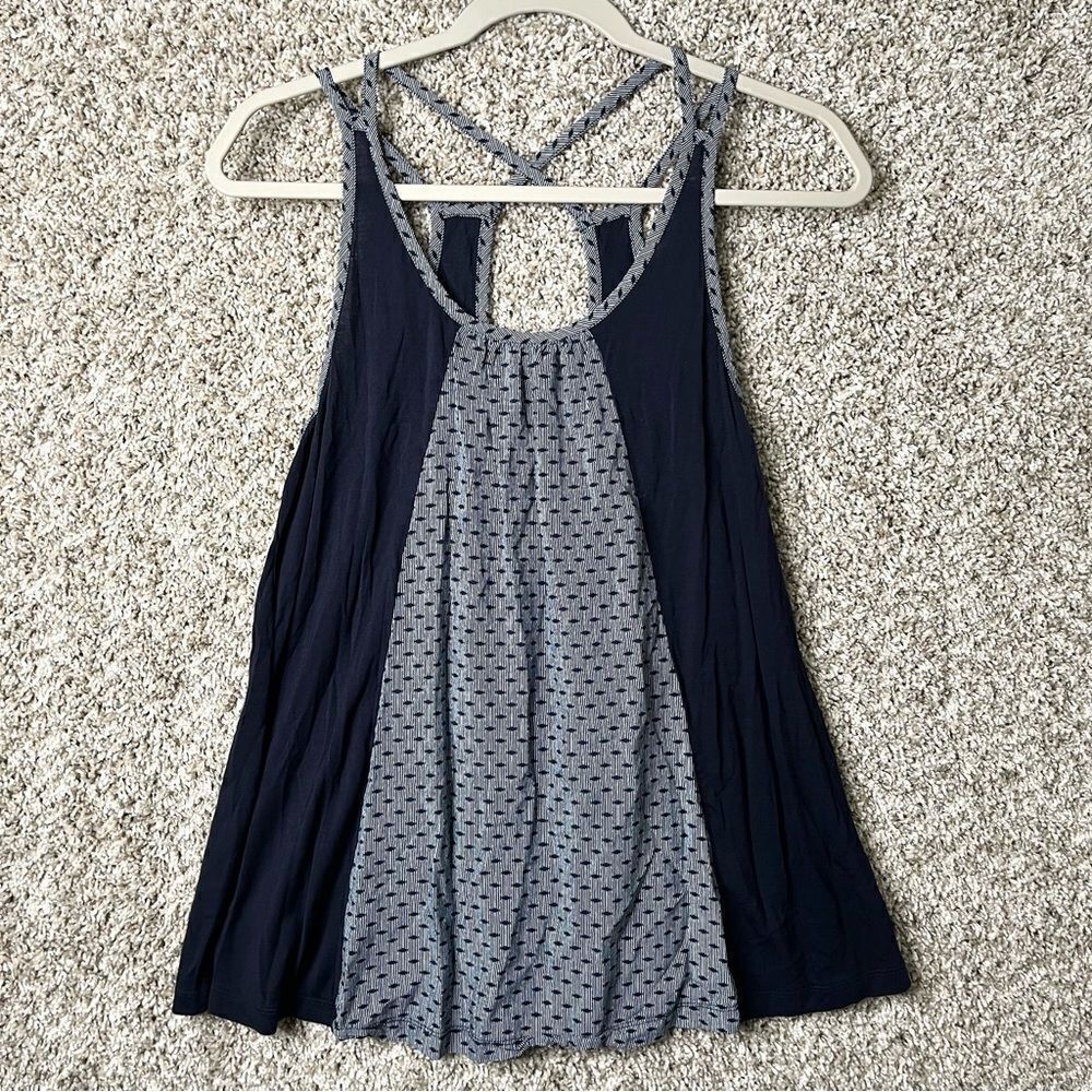 CAbi Top Women's Small Blue Cross Spaghetti Strap‎ Tank